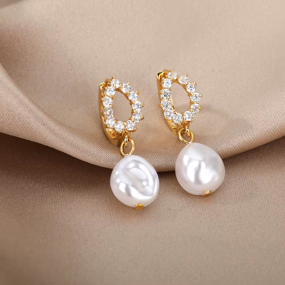 Circle Earrings for Women Vintage Punk Baroque Pearl Earrings Stainless Steel Ear Clip Women Jewelry Imitation Pearl Gift Mujer