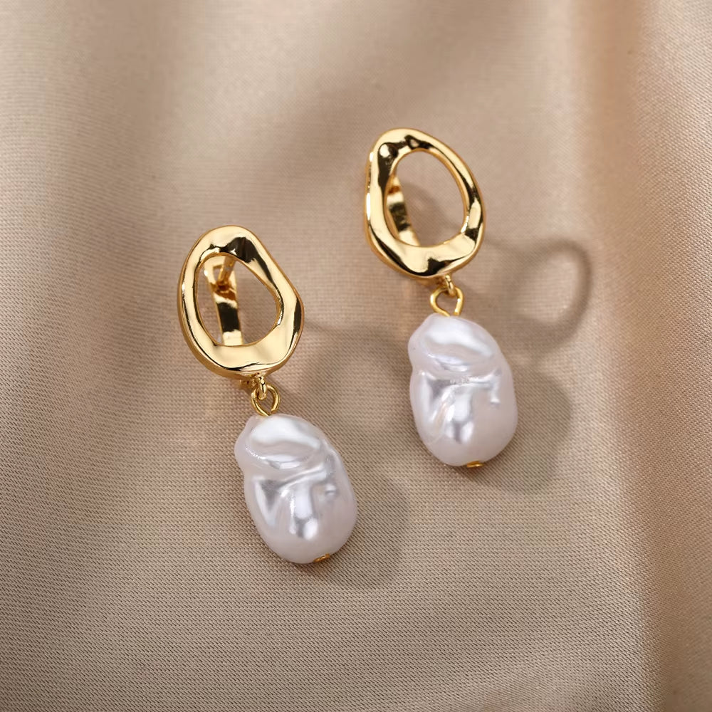 Circle Earrings for Women Vintage Punk Baroque Pearl Earrings Stainless Steel Ear Clip Women Jewelry Imitation Pearl Gift Mujer