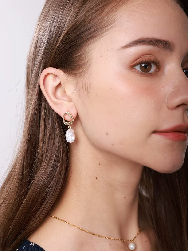 Circle Earrings for Women Vintage Punk Baroque Pearl Earrings Stainless Steel Ear Clip Women Jewelry Imitation Pearl Gift Mujer