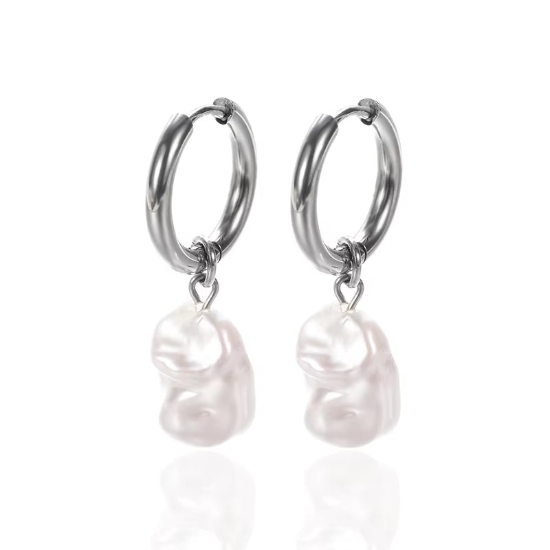 Circle Earrings for Women Vintage Punk Baroque Pearl Earrings Stainless Steel Ear Clip Women Jewelry Imitation Pearl Gift Mujer