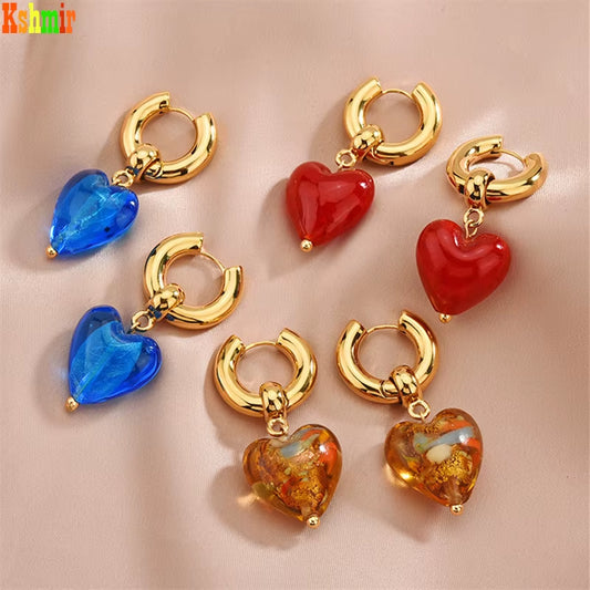 Stainless Steel Heart Earrings/Clear/Blue Earrings Girls Jewelry Gifts Wholesale Women Jewelry, Party Gifts, Fashion