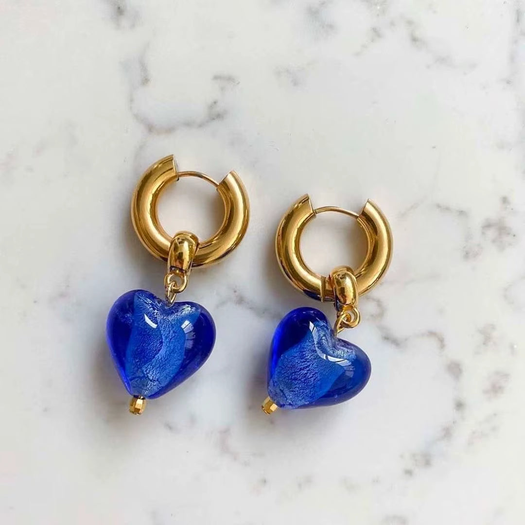 Stainless Steel Heart Earrings/Clear/Blue Earrings Girls Jewelry Gifts Wholesale Women Jewelry, Party Gifts, Fashion